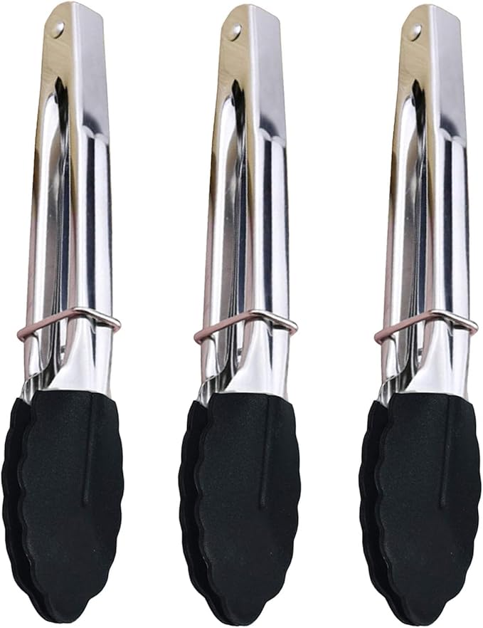 Mini Kitchen Tongs with Silicone Tips, 3-Piece Set, 7-Inch Non-Stick Tongs with by JXJYZLN