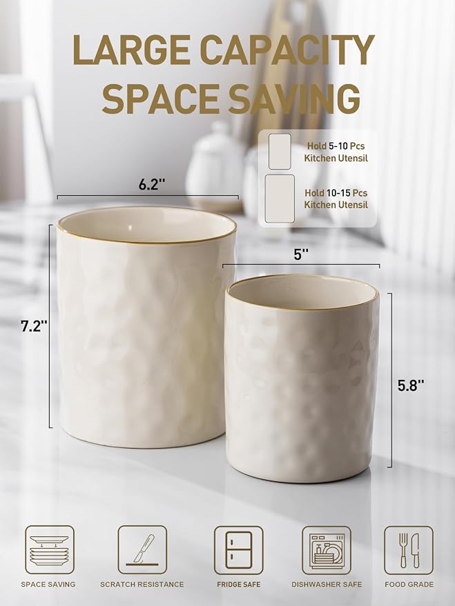 famiware Ocean Utensil Holder, 7.2"+5.8" Ceramic Kitchen Utensil Holder - Image 5