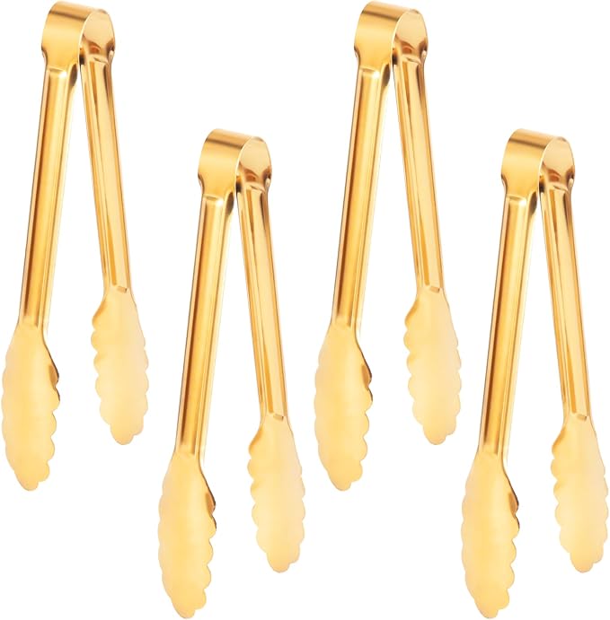 4 Pack Gold Serving Tongs, Metal Serving tongs, by CuCuLife