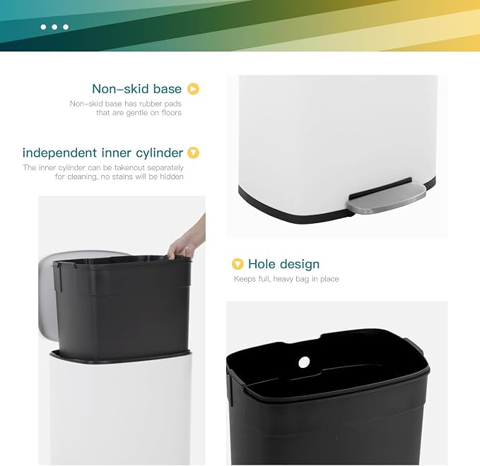 FDW | 13 Gallon Trash Can with Lid | White | Fingerprint-Proof | Made of - Image 3