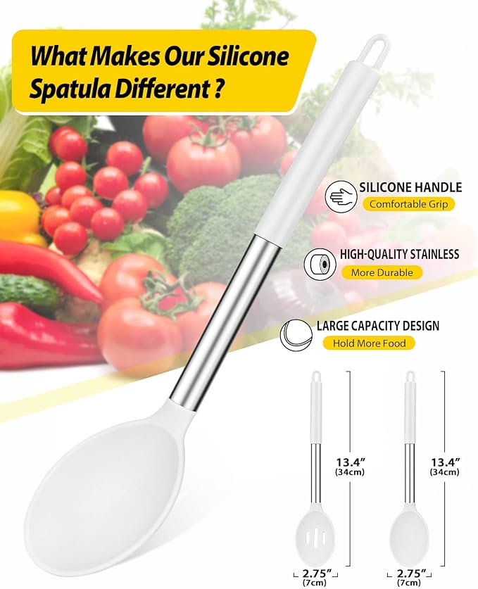 Pack of 2 Large Silicone Cooking Spoons, Non Stick Solid Basting Spoon - Image 2