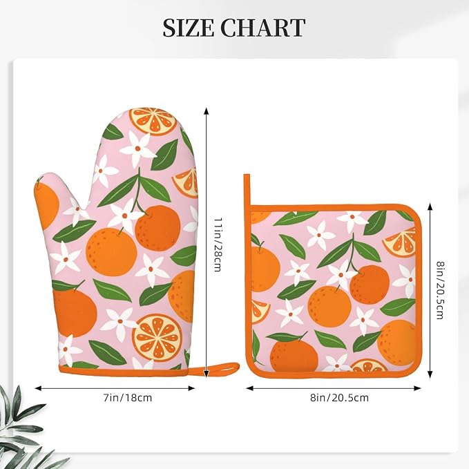 Tropical Fruit Oranges Silicone Oven Mitts Pan Mats Set of 2, Heat Resistant - Image 3