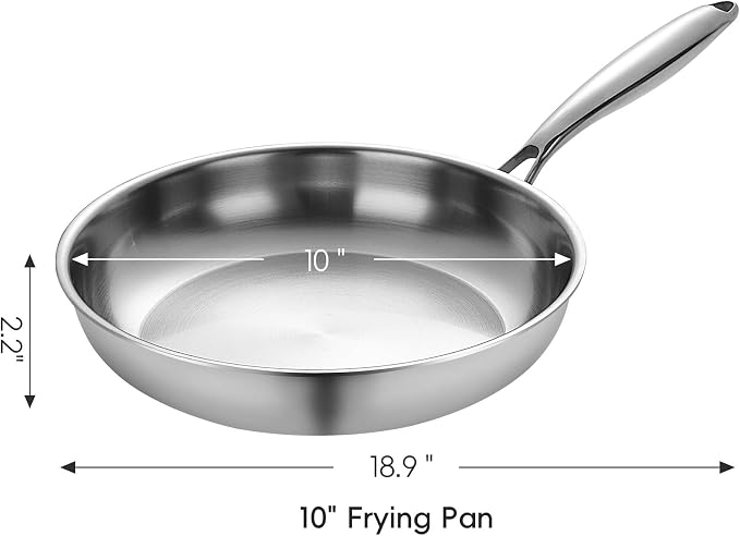 SuperCook 10 Inch Tri-Ply Clad Stainless Steel Frying Pan, Stainless Steel Fry - Image 2
