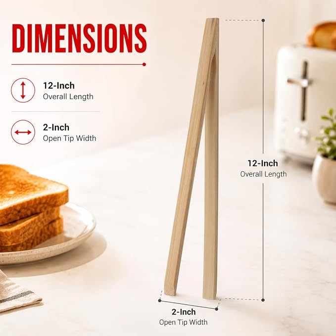 HIC Toast Tongs, Natural Bamboo - Image 8