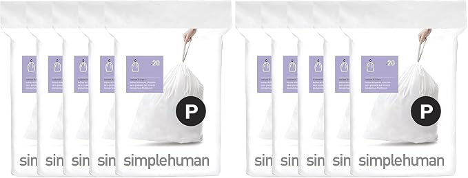simplehuman Code P, Dispenser Pack Custom Fit Liners, Drawstring Trash Bags by Simplehuman