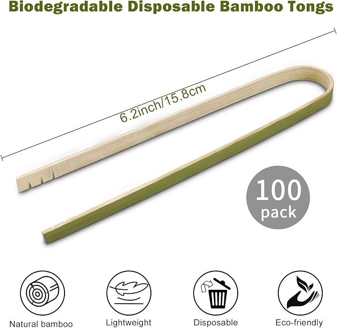 Mini Bamboo Tongs Disposable 100 Pcs 6.2 Inch Long Wooden Tongs - Image 4