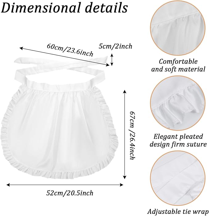Tucnoeu 2pcs White Mob Cap Half Apron Halloween Colonial Costume Set Women - Image 2