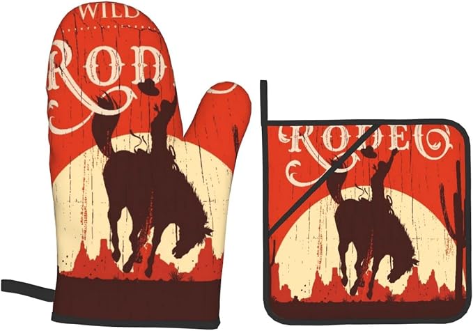 Oven Mitts and Pot Holders Sets of 4, Cowboy Horse Sunset Saguaro Desert Wild - Image 9