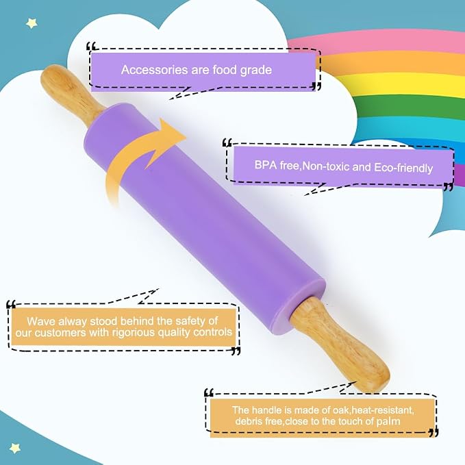 Koogel Rolling Pin for Baking, 12 Inch Non-Stick Silicone Surface, Wooden - Image 3
