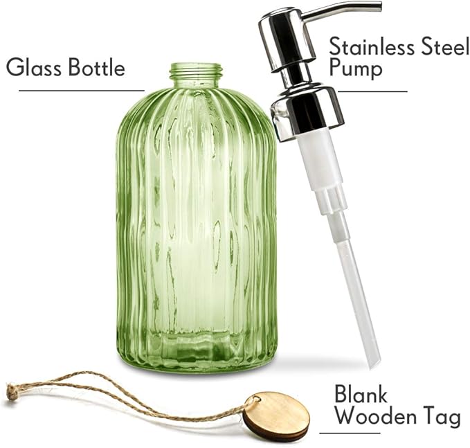 JASAI 18 Oz Vertical Striped Green Soap Dispenser - Image 2