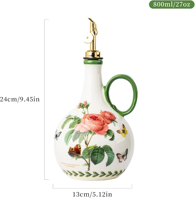 Ceramic Olive Oil Dispenser, 27 oz Floral Pattern Cruet - Image 2