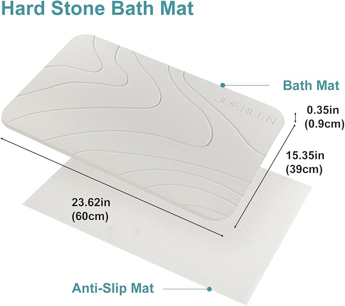 JUERLEN 2 Pack Diatomaceous Earth Shower Mat, Stone Bath Mat, Nonslip Super - Image 2