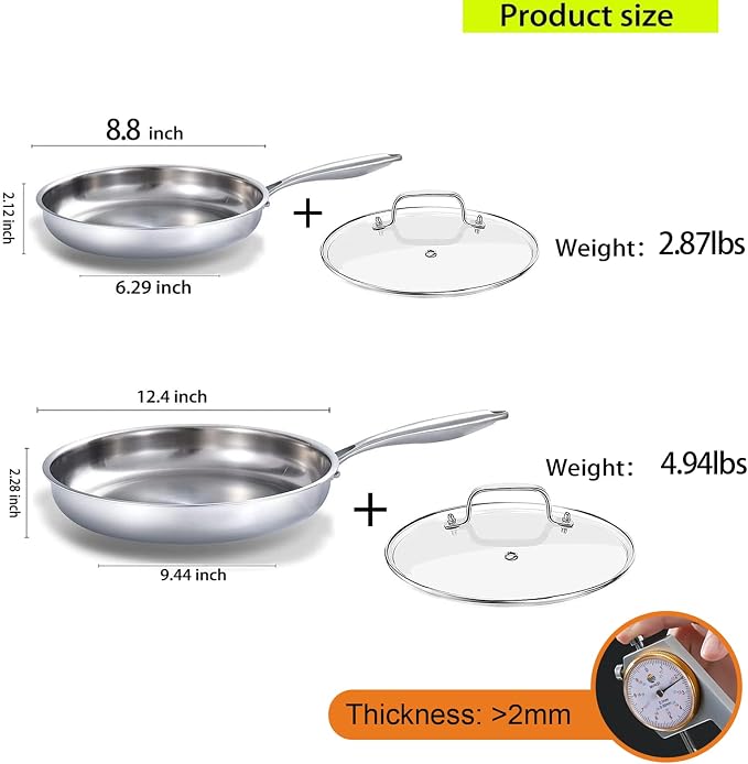 DELARLO Tri-ply Stainless Steel Frying Pan Set - Image 3