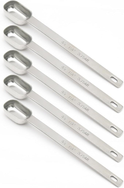 5PCS 3/4tsp Single Measuring Spoon, Stainless Steel Long Handle Individual by BERYLER