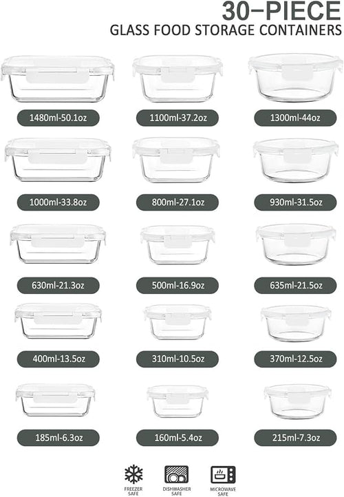 30 Pieces Glass Food Storage Containers - Image 2