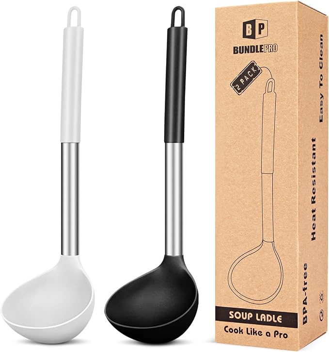 Pack of 2 Ladle Spoon, Silicone Large Spoon by BUNDLEPRO