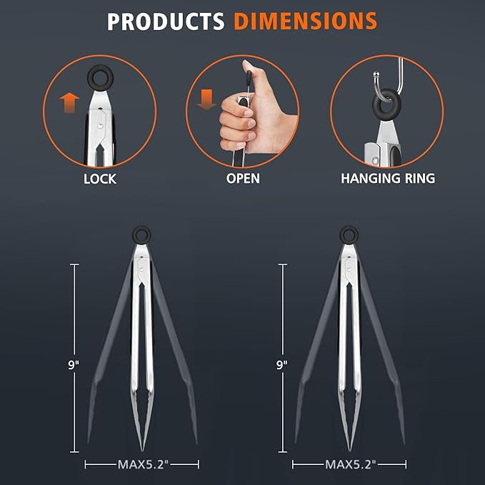 Hotec Stainless Steel Kitchen Tongs, Locking Metal Food Tongs - Image 8