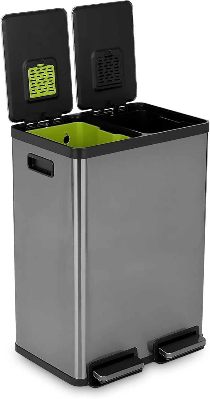 Simpli-Magic 16 Gallon Elegant Black Step Trash Can – Dual Compartment Kitchen by Simpli-Magic