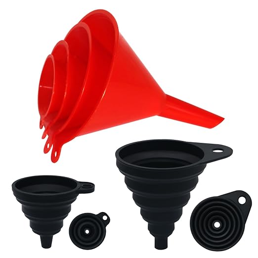 Kitchen Funnel Set 6 Pcs, 2 Collapsible Silicone Funnels by KongNai