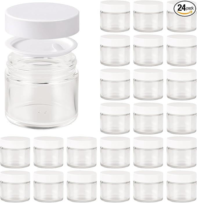 2oz Jars with Lids, Hoa Kinh 24 Pack Clear Glass Jars with Lids Empty Cosmetic by HoaKinh
