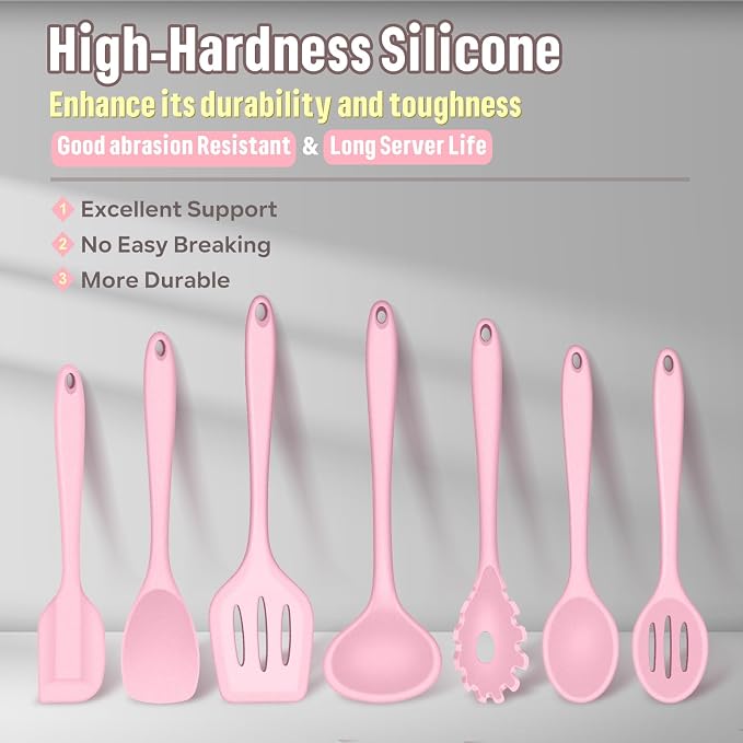 E-far Silicone Cooking Utensils Set, 7-Piece Pink Heat Resistant Kitchen - Image 6