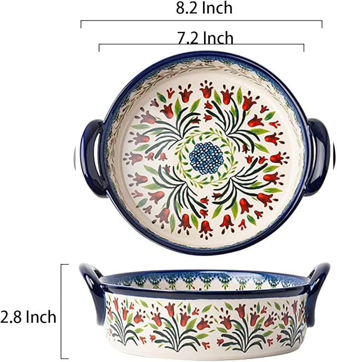 Vintage Style Tulip Flower Pattern Ceramic Bakeware Casserole Dish Baking Pan - Image 2