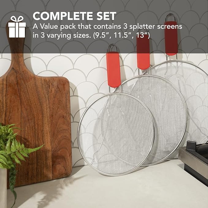Alpha Living 60134ST Set of 3 Splatter Screens – 13", and 9.5" Stainless Steel - Image 4