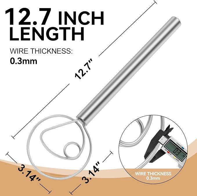 Danish Dough Whisk Stainless Steel Hook Dutch Baking Tool Bread Sourdough Mixer - Image 2