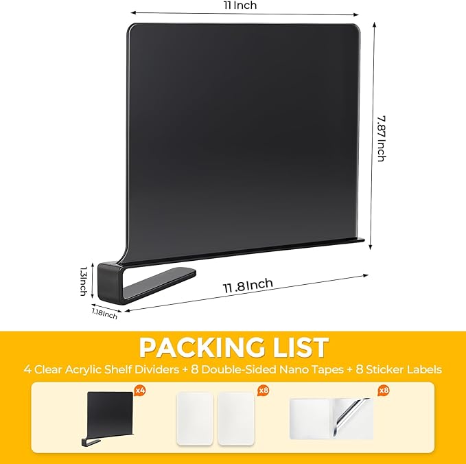 JOY DECOR 6 Pack Acrylic Matte Black Shelf Dividers - Image 2