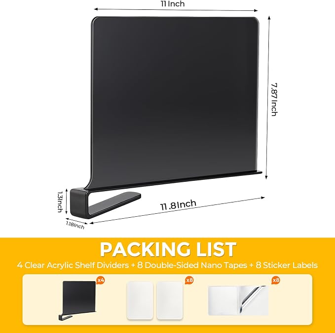 JOY DECOR 8 Pack Acrylic Matte Black Shelf Dividers - Image 2