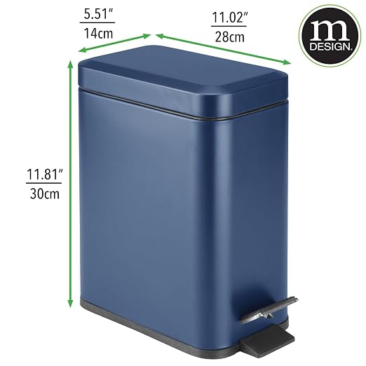 mDesign Small Modern 1.3 Gallon Rectangle Metal Lidded Step Trash Can, Compact - Image 3
