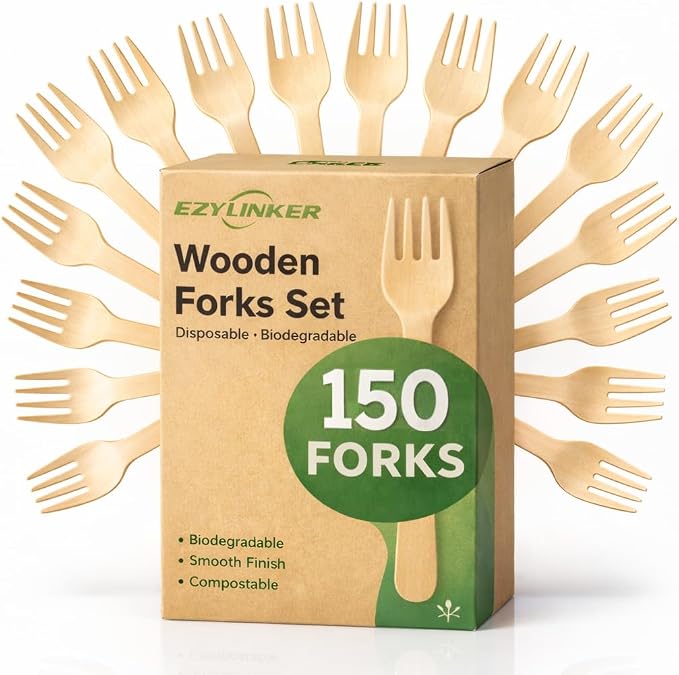 150Pack Compostable Forks by EZYLINKER