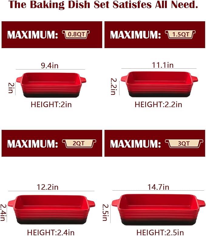 Casserole Dishes For Oven, Heat-Resistant Ceramic Bakeware Set Of 4 Rectangular - Image 2