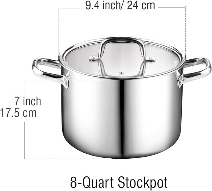 Cook N Home Stainless Steel Stockpot 8 Quart, Tri-Ply Clad Soup Pot - Image 3