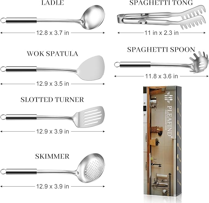Pleafind Stainless Steel Cooking Utensils Set, Nonstick Kitchen Tools - Image 2