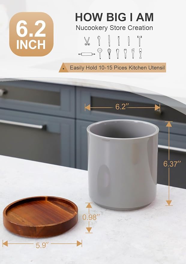 Nucookery 360°Rotating Utensil Holder, 7.2" Large Utensil Crock, Farmhouse - Image 2