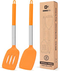 Pack of 2 Silicone Solid Turner, Non Stick Slotted Kitchen Spatulas, High Heat by BUNDLEPRO