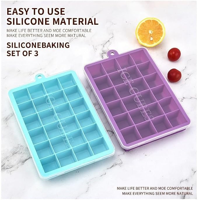 Ice Cube Tray with Lid and Bin, 3 Pack 72 Cubes Silicone Plastic Ice Cubes Trays - Image 6