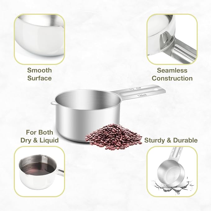 1PCS 1/2Cup Single Measuring Cup, Etched Inner Scale Stainless Steel Measure - Image 5