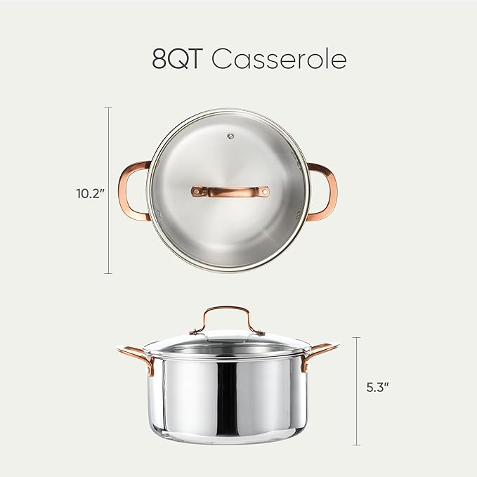 CAROTE 8 Qt Tri-Ply Stainless Steel Stockpot, Non-Toxic Stock Pot - Image 2