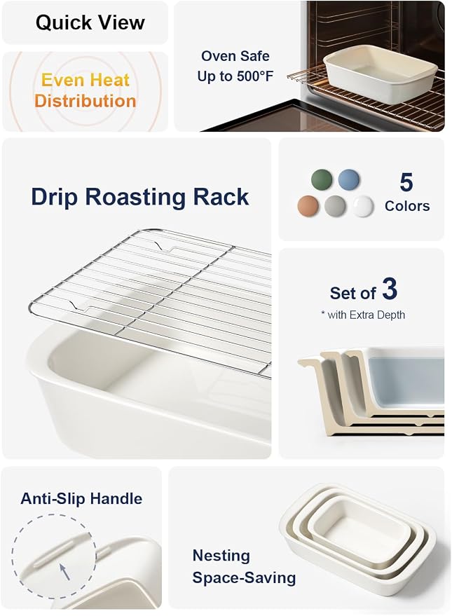 LE TAUCI Deep Casserole Dishes for Oven, 13.7”x9.6” Ceramic Baking Dish Set - Image 2