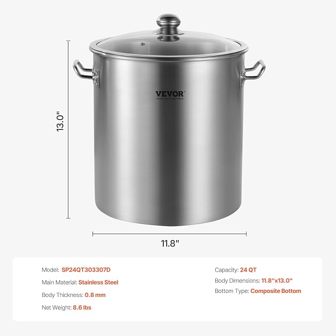 VEVOR Stainless Steel Stockpot, 24 Quart Cooking Pots, Cookware Sauce Pot - Image 7