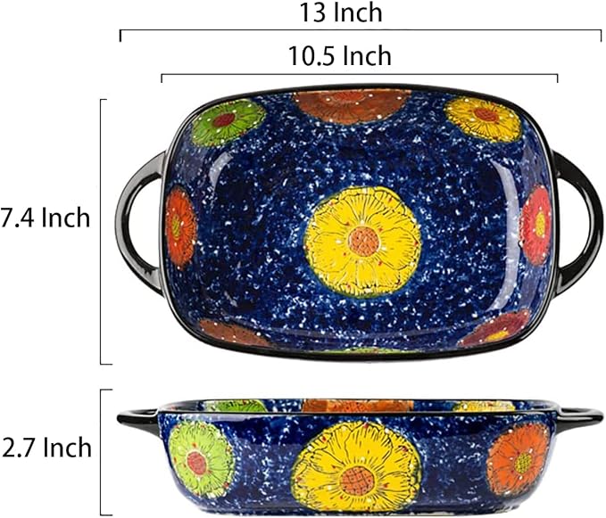 Vintage Style Pottery Bakeware Colorful Daisy Pattern Ceramic Casserole Dish - Image 2