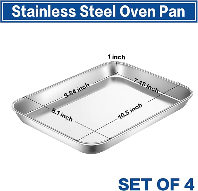 P&P CHEF 10.5 Inch Baking Cookie Sheet, Oven Pan Tray Stainless Steel Sheet Pan - Image 2