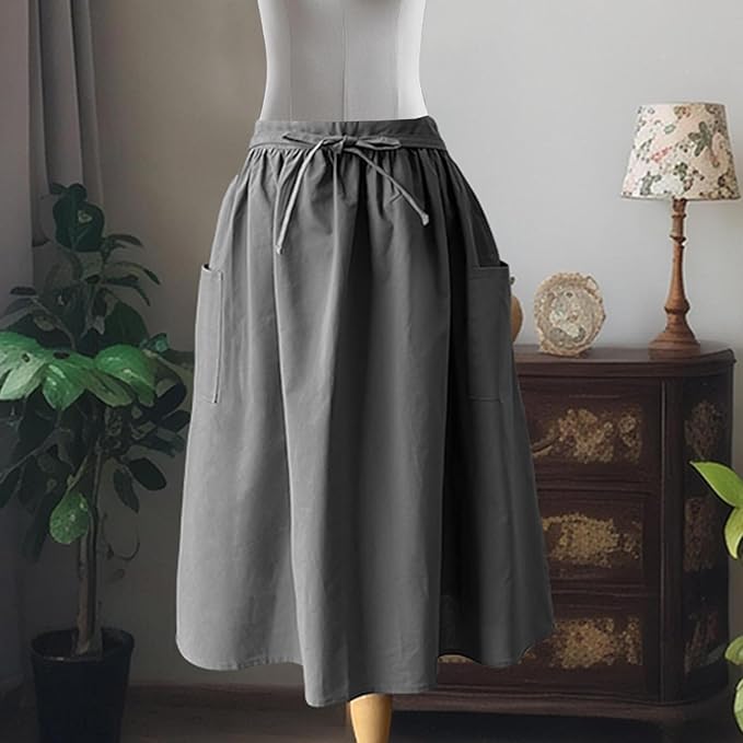 Cotton Linen Half Apron for Women Vintage Waist Apron Ruffle Plain Bright Color - Image 4