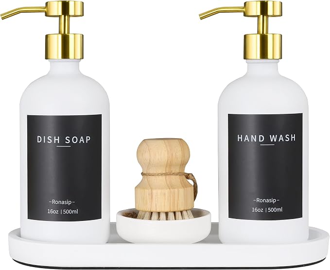 Ronasip Set of 5 Kitchen Soap Dispenser Set 16 Oz Glass Hand Dish Soap Dispenser by Unknown