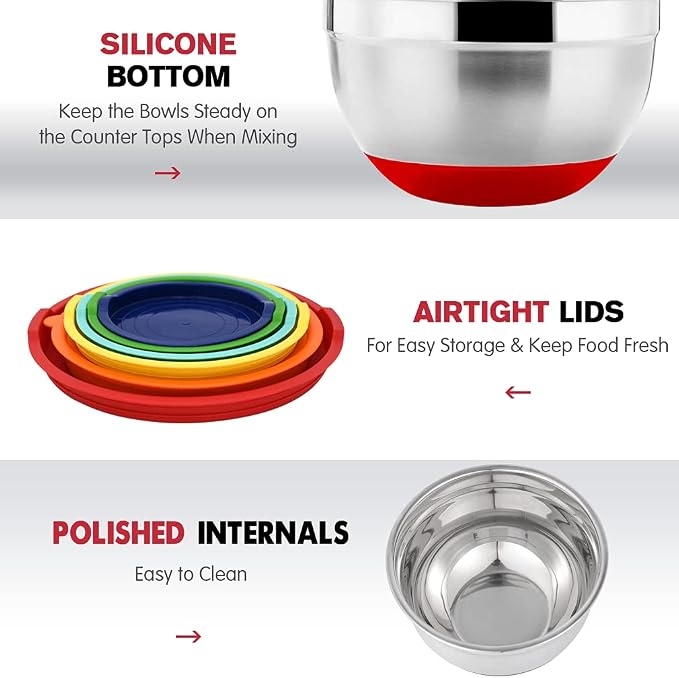 Rottay Mixing Bowls with Airtight Lids, Nesting Bowls with 3 Grater Attachments - Image 4