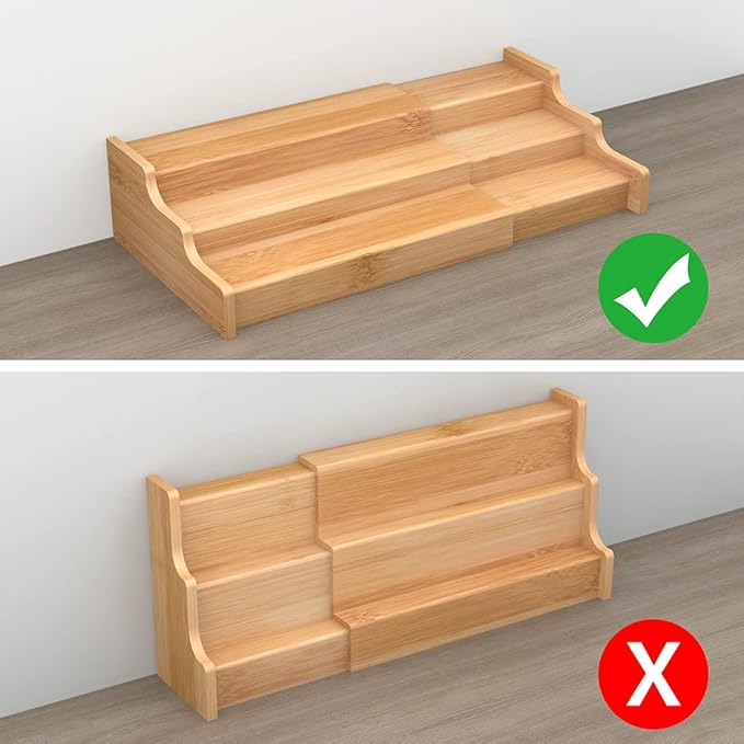 Spice Rack Kitchen Cabinet Organizer- 3 Tier Bamboo Expandable Display Shelf - Image 2