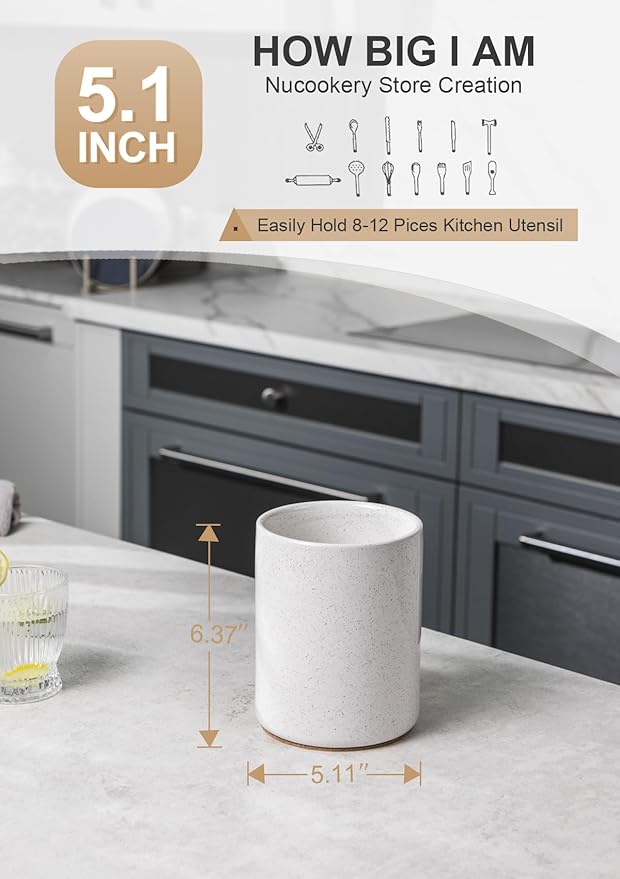 Nucookery Utensil Holder, 6.4" Ceramic Kitchen Utensil Holder - Image 3