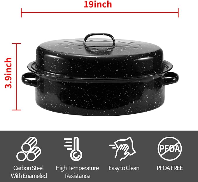 Granite Roaster Pan, 19” Enameled Roasting Pan - Image 2